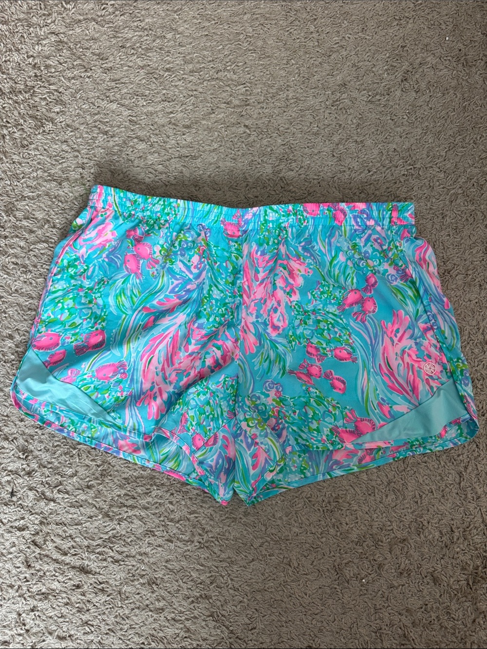 Lilly Pulitzer Turquoise & Hot Pink Floral Athletic Shorts Size L